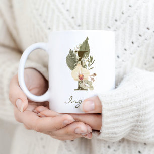 Mug Initiale I Boho Floral Orchid Green Nom personnali