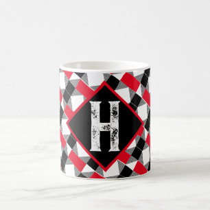 Mug Initiale Monogramme Classique Décoratif Rouge et N