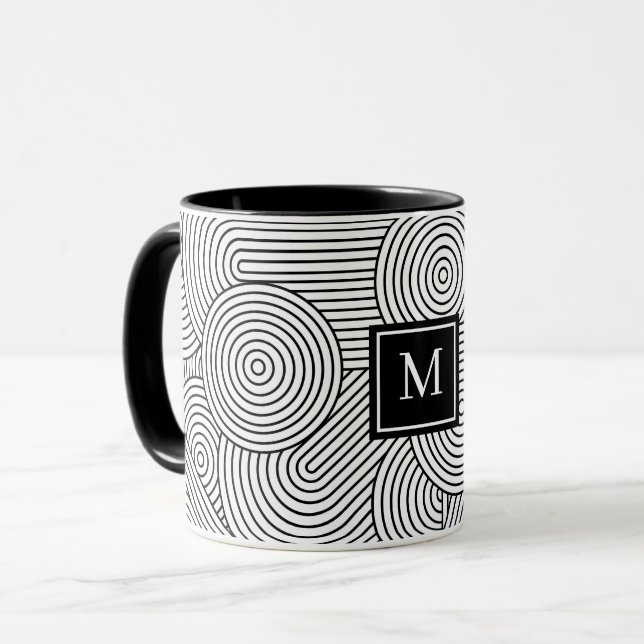 Mug Initiale monogrammée noir et blanc moderne du mili (Devant gauche)