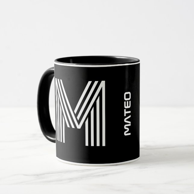 Mug Initiale & Nom personnalisés | Monogramme noir mod (Devant gauche)