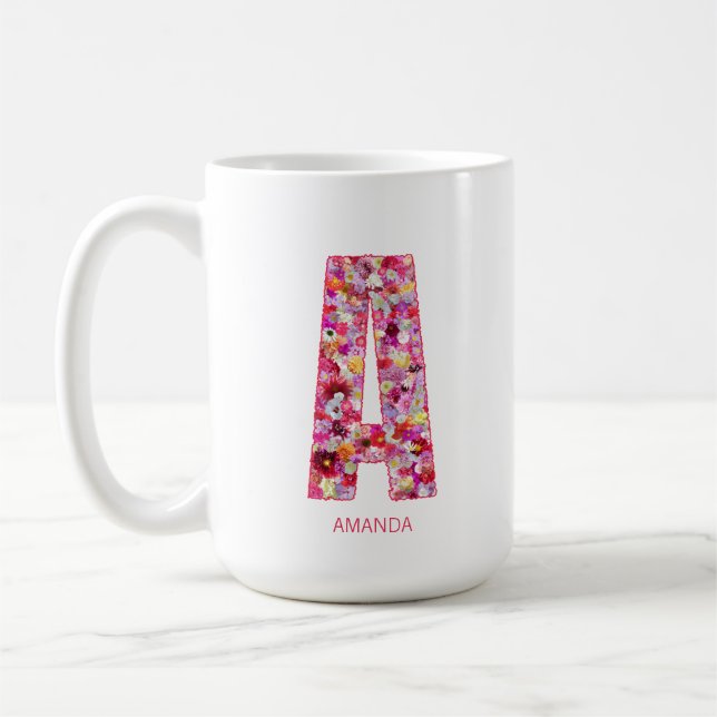 Mug Initiale Personnalisée | Lettre Florale A Monogram (Gauche)