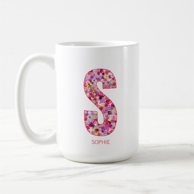 Mug Initiale personnalisée | Lettre florale Monogramme (Gauche)