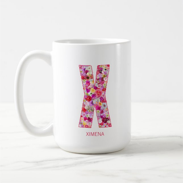 Mug Initiale personnalisée | Lettre florale X Monogram (Gauche)