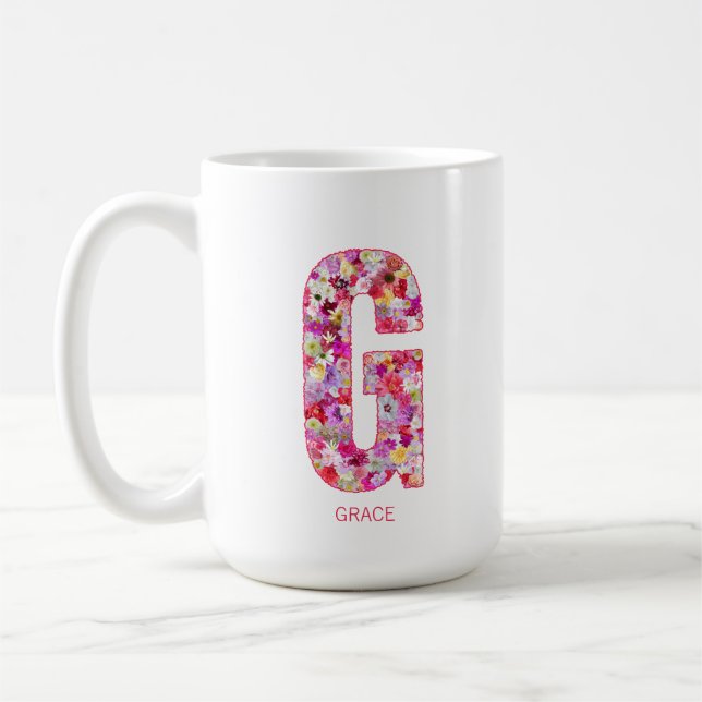 Mug Initiale personnalisée | Monogramme lettre florale (Gauche)