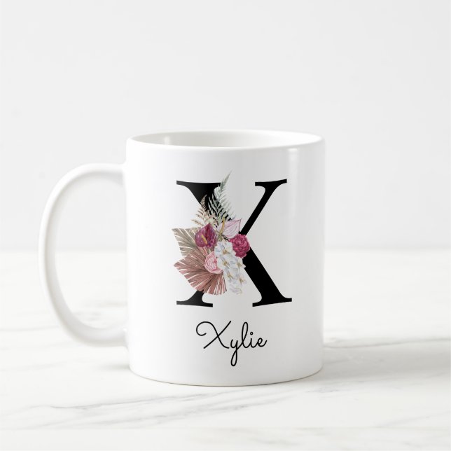 Mug Initiale S Broderie Rose Bohème Floral Fille (Gauche)