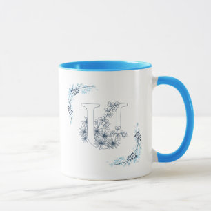 Mug Initiale "U" Blue Monogram Calme Floral Café