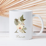 Mug Initiale X Boho Floral Orchid Green Nom personnali<br><div class="desc">Une tasse à café personnalisée avec un monogramme bohème "X",  avec des illustrations décoratives d'orchidées et de feuilles de palmier. Customisez facilement avec votre nom ou créez un cadeau unique pour vos proches.</div>
