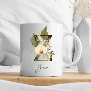 Mug Initiale Z Boho Floral Orchid Green Nom personnali