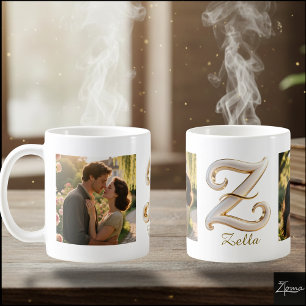 Mug Initiale Z en cursive luxueuse or blanc + 2 PHOTO