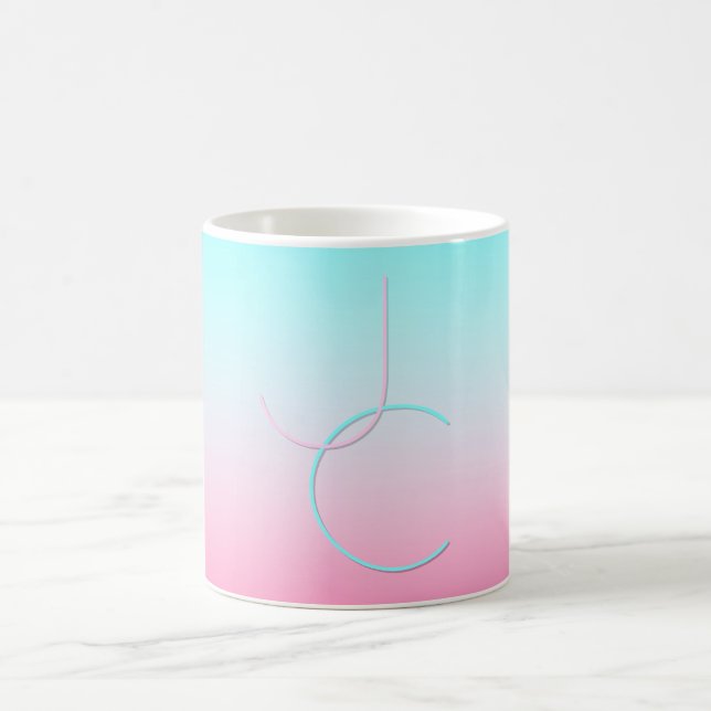 Mug Initiales 2 superposées modernes | Turquoise Rose (Centre)