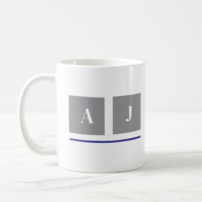 Mug Initiales classiques grises et blanches (Gauche)