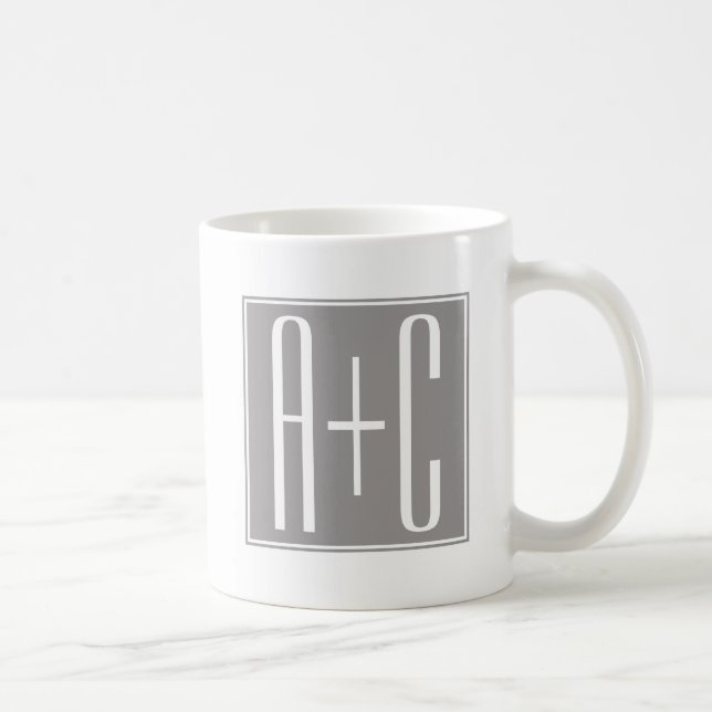Mug Initiales de couples ou autre texte | Blanc & Gris (Droite)