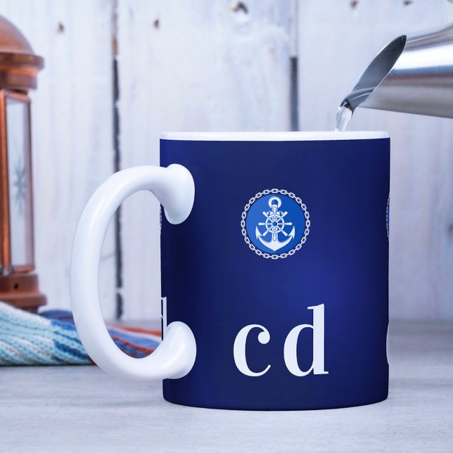 Mug Initiales de monogramme bleu marine blanc (Créateur téléchargé)