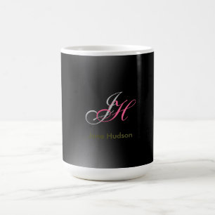 Mug Initiales de monogramme gris noir Simple