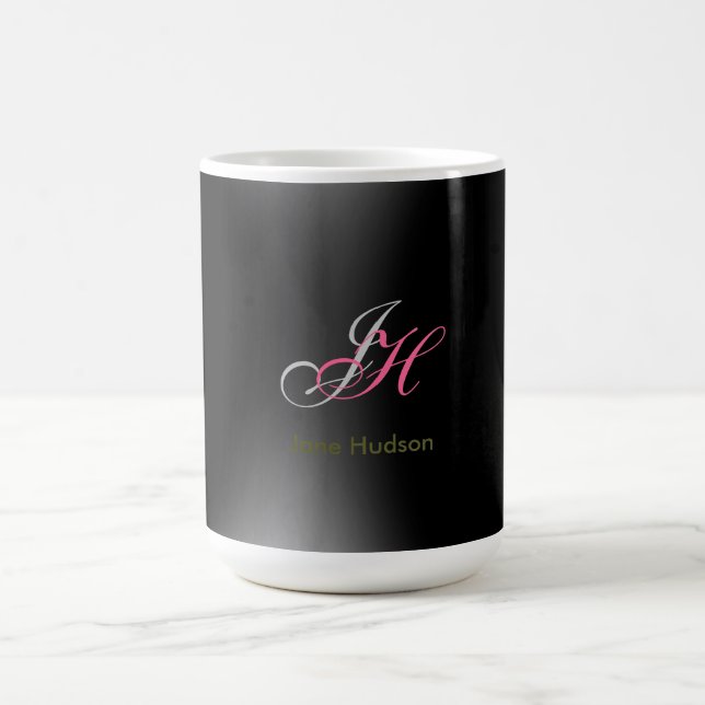 Mug Initiales de monogramme gris noir Simple (Centre)
