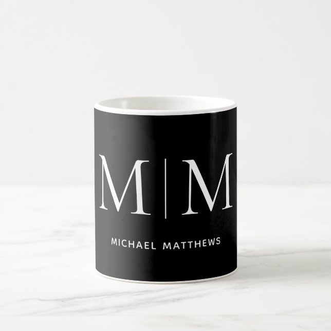 Mug Initiales de Monogramme noir et blanc classique mo (Centre)