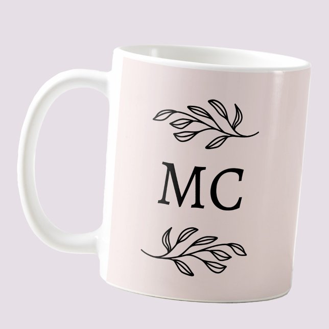 Mug Initiales de monogramme personnalisées Botanique B (Modern personalized monogram initials botanical leaf line art coffee mug)