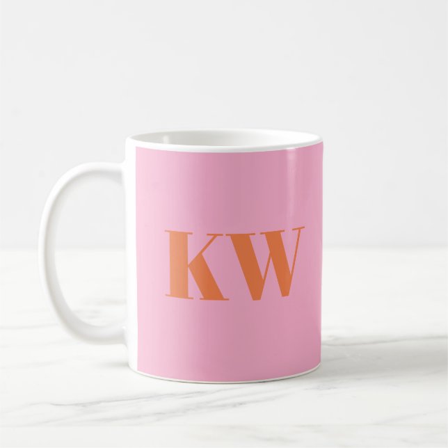 Mug Initiales de monogramme personnalisées rose orange (Gauche)