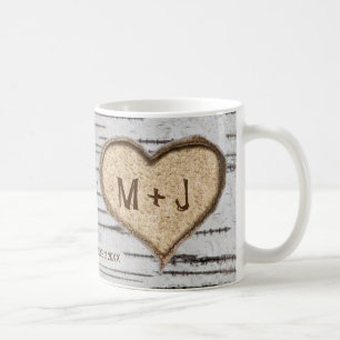 Mug Initiales du coeur de l'arbre à bouleau mariage ru