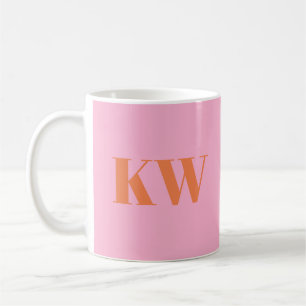 Mug Initiales du Monogramme rose moderne personnalisée
