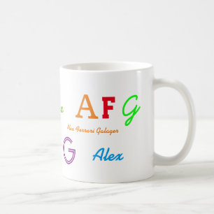 Mug initiales/lettres de nom colorées de l'enfant