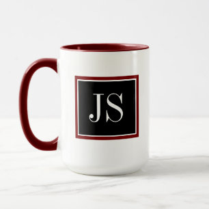 Mug Initiales minimalistes rouge foncé et noir Noël