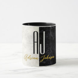 Mug Initiales modernes minimalistes en marbre noir et 