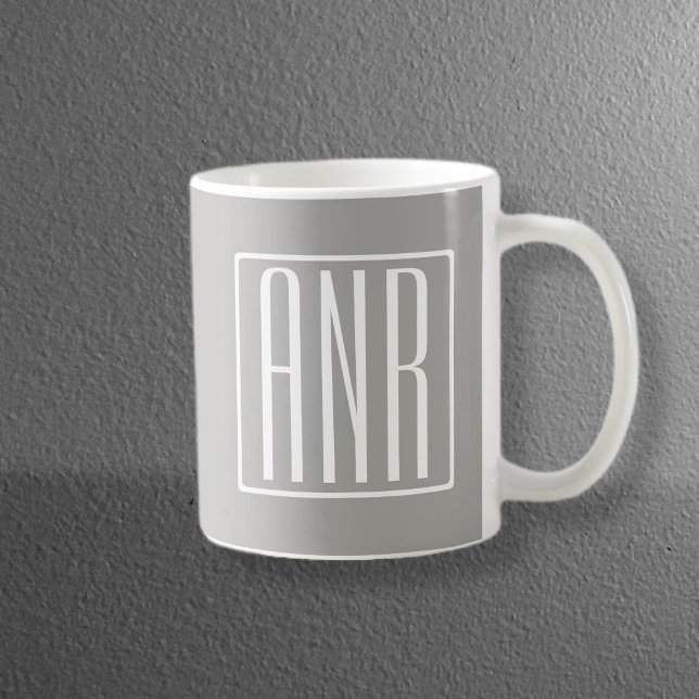 Mug Initiales Monogramme | Blanc Sur Gris Clair (Créateur téléchargé)