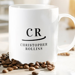 Mug Initiales Monogramme Moderne Minimaliste Noir Blan
