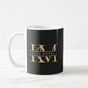 Mug Initiales Monogramme Moderne Or Noir Professionnel