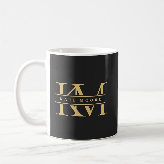 Mug Initiales Monogramme Moderne Or Noir Professionnel (Gauche)