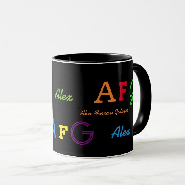 Mug Initiales/nom monographique coloré personnalisées (Devant droit)