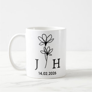 Mug Initiales Personnalisées, Date Florale Initiales d