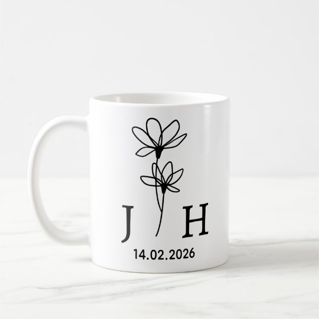 Mug Initiales Personnalisées, Date Florale Initiales d (Gauche)