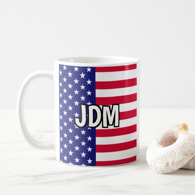Mug Initiales personnalisées du drapeau américain (Avec donut)