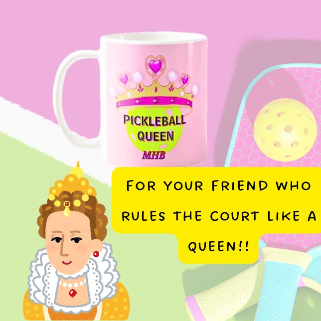 Mug Initiales personnalisées Monogrammes Pickleball Qu (Funny Pickleball Queen Monogram Custom Coffee Mug)