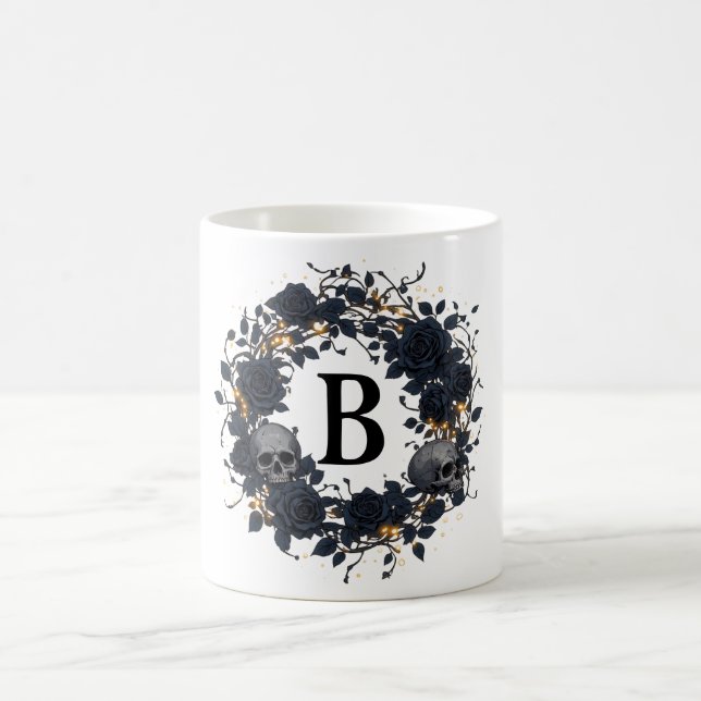 Mug Initiales Personnalisées Roses Noires & Crânes (Centre)