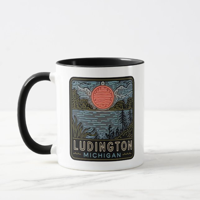 Mug Inscrivez-vous à Ludington Michigan Neon pour la c (Gauche)