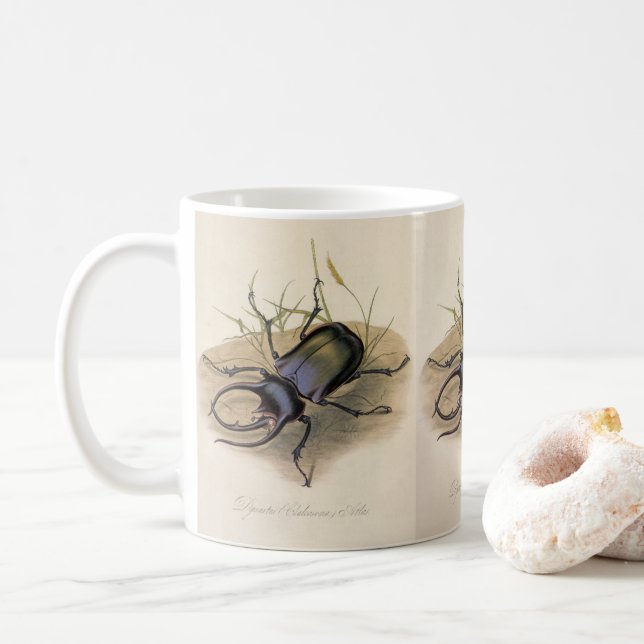 Mug Insectes et bugs vintage, Scarabée rhinocéros (Avec donut)