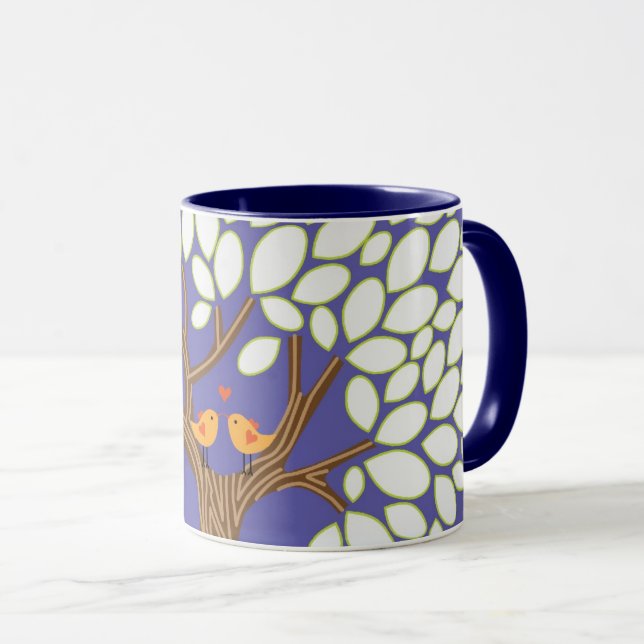 Mug Inséparables dans un arbre (Nuit) (Devant droit)