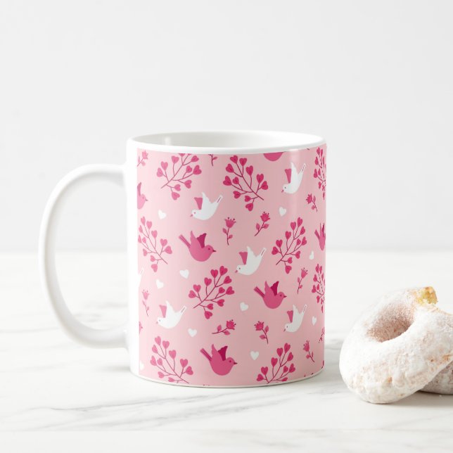 Mug Inséparables de la Saint Valentin Pink Floral Patt (Avec donut)