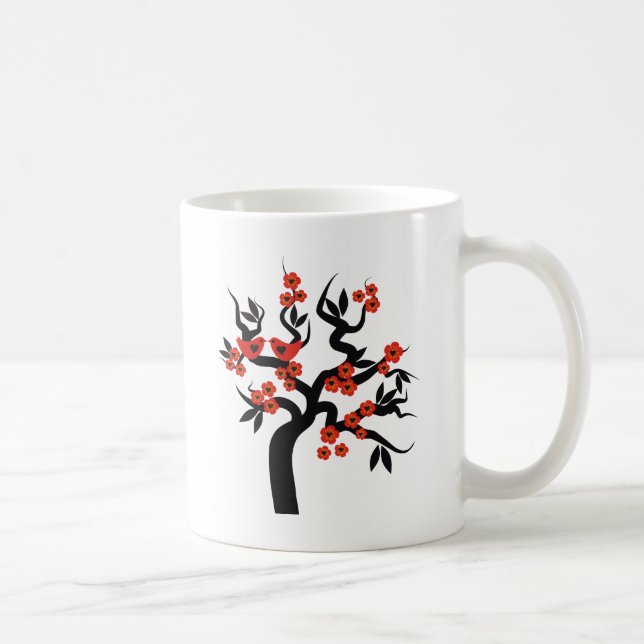 Mug Inséparables noirs rouges sakura cherry tree & Blo (Droite)