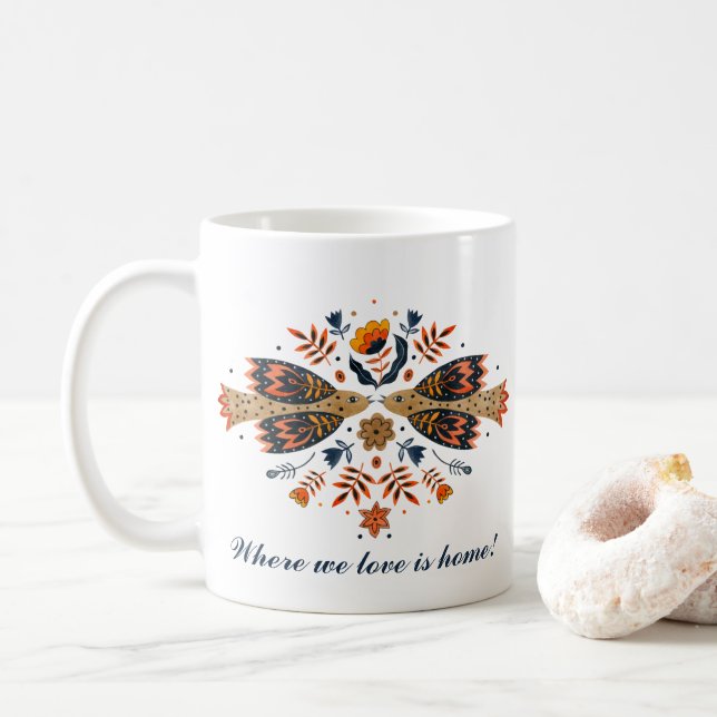 Mug Inséparables Scandinaves Folk Art Saint Valentin (Avec donut)