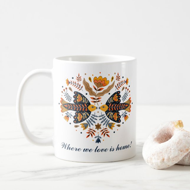 Mug Inséparables Scandinaves Folk Art Saint Valentin (Avec donut)