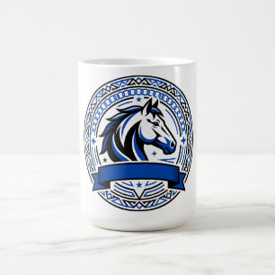 Mug Insigne de cheval bleu avec cadre ornemental