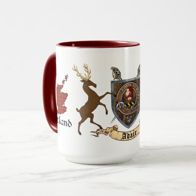 Mug Insigne de clan écossais Adair & Cerfs des Highlan (Devant gauche)