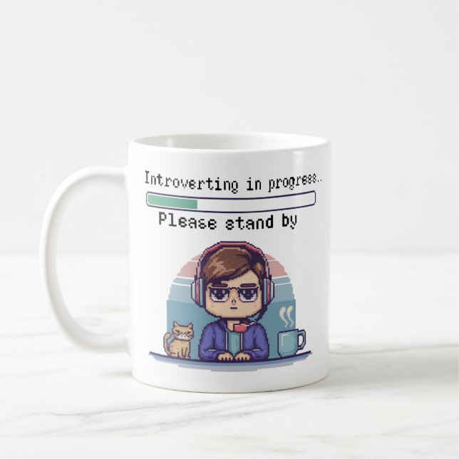 Mug Introversion en cours – Drôle de Pixel Rétro (Gauche)