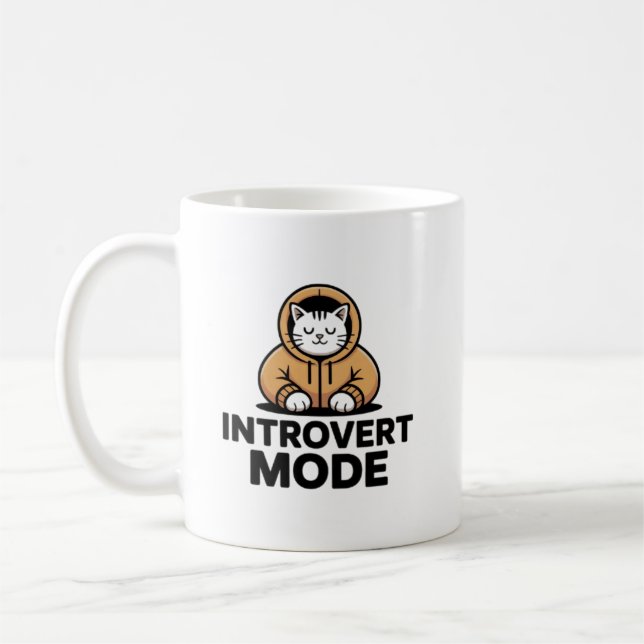 Mug Introvert Mode Cat Mug–Cozy Minimalist Coffee Cup (Gauche)