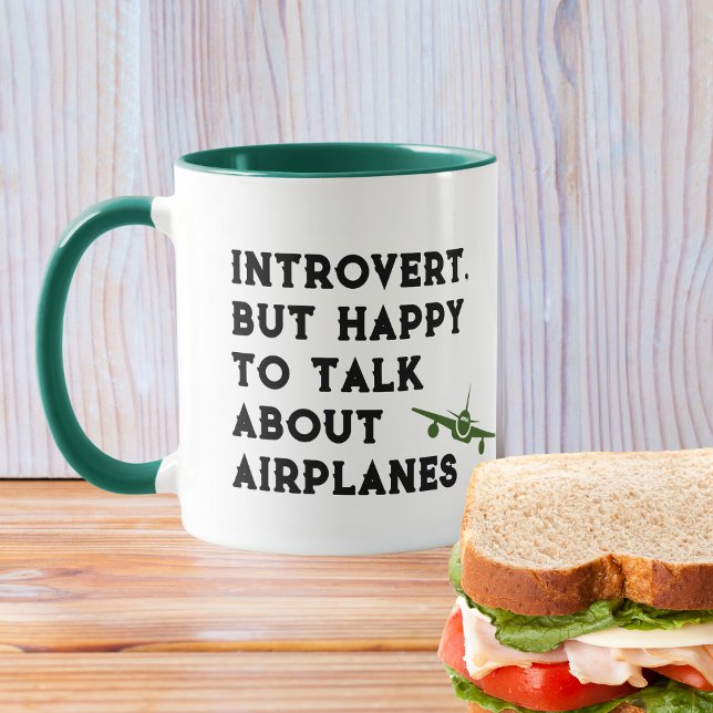 Mug Introverti mais heureux de parler d'avions, drôle (Créateur téléchargé)
