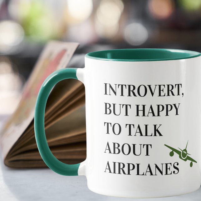 Mug Introverti Mais Heureux De Parler D'avions, Drôle (Créateur téléchargé)